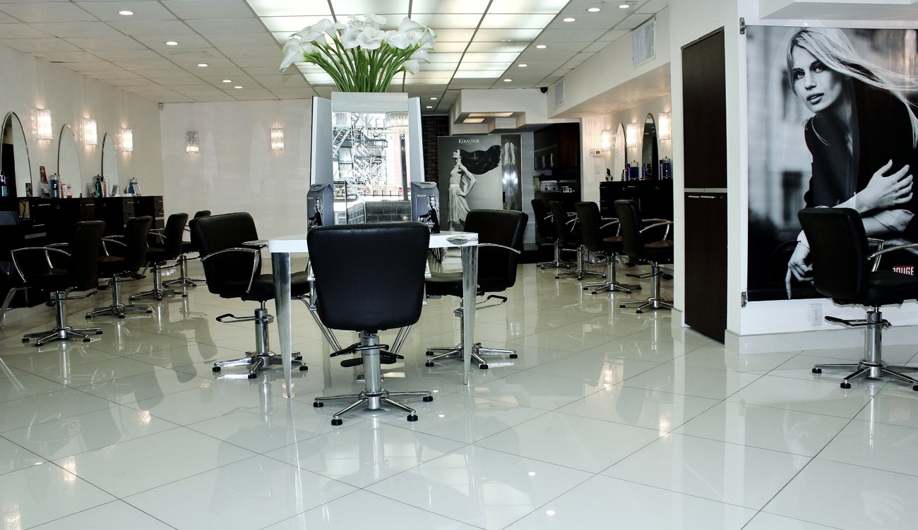 Styling stations inside Salon Icon NYC