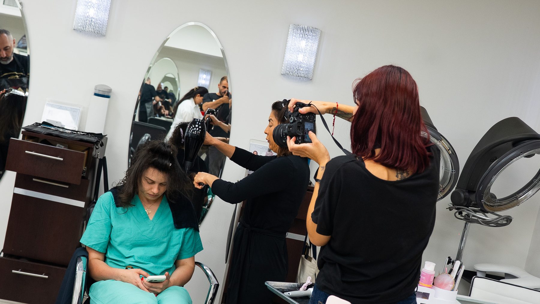 Behind the scenes during a styling session at Salon Icon NYC